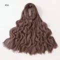 Solid color soft elastic rayon pleated long scarf with fringe, breathable daily headscarf - Style 56