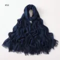 Women's solid color crinkled long scarf breathable rayon hijab with fringed ends. - Style 58