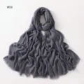 Solid dark grey crinkled modal long scarf with frayed tassel edges, soft and breathable. - Style 59