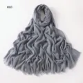 Plain grey crinkled hijab long scarf with fringe, soft, breathable and stretchy fabric. - Style 60