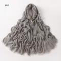 Solid color soft elastic modal pleated long scarf breathable tassel headwrap gray - Style 61