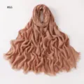 Solid color crinkle hijab scarf with frayed ends, soft breathable long modal wrap for women - Style 66