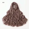 Solid color crinkled long hijab scarf for women, soft breathable rayon shawl with fringe. - Style 68