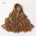 Plain solid crinkled long hijab scarf for women, soft breathable tassel wrap in camel brown. - Style 72