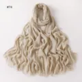 Solid color soft crinkled rayon long scarf, beige variant, breathable fringed women headscarf. - Style 74