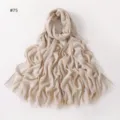 Solid color soft cotton wrinkled long scarf with frayed ends, breathable hijab and wrap. - Style 75