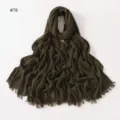 Dark green solid rayon crinkle long scarf with frayed ends, soft breathable women shawl. - Style 78