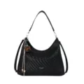 Black woven leather hobo shoulder bag for women, stylish commute large capacity cross body bag. - With Pendant / Black Large