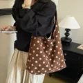 Borsa tote in camoscio marrone a pois donna casual vintage borsa a spalla grande capacità - Marrone