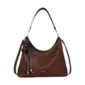 Woven shoulder bag for women, stylish brown hobo bag with tassel and adjustable strap. - With Pendant / Brown Large