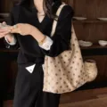 Borsa a tracolla da donna in camoscio a pois grande capacità borsa shopper vintage - Kaki