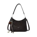 Sac à main hobo tissé marron foncé pour femme, élégant sac bandoulière avec grigri. - Café Petit
