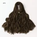 Solid color pleated long rayon scarf with tassels in dark green, soft breathable women's hijab. - Style 79