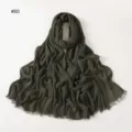 Solid color soft rayon crinkle long scarf with frayed fringe edges for women in dark green - Style 80