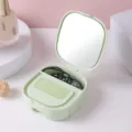Green multifunctional makeup mirror storage box with comb and drawer for jewelry. - Green