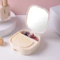 Multifunctional makeup mirror jewelry storage box with comb and drawer for vanity desk folding - Beige