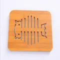 Square bamboo heat insulation mat wooden table anti-scald cup pad fish bone design - Owl