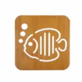Bamboo wooden coaster hot pad with cute fish design, heat resistant table mat small size. - Small Bubble Fish