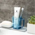 Transparent plastic mouthwash cup with handle simple toothbrush holder for bathroom decor use - 201-300ml / Blue