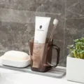 Transparent brown mouthwash cup toothbrush holder set with handle for modern bathroom use - 201-300ml / Khaki