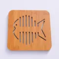 Bamboo wood heat insulation mat square table coaster cute hollow fish bone pot holder 1pc - Large Fish