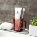 Transparent dark red mouthwash cup with handle, stylish bathroom toothbrush holder cup. - 201-300ml / Red