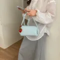 Light Blue Woven Shoulder Bag Knotted Strap Crossbody Bag with Strawberry Charm Stylish - With Pendant / Blue