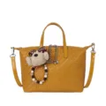 Bellissima Borsa a Mano Tessuta Gialla Modello con Tracolla e Ciondolo Orsetto Carino - con portachiavi / Giallo
