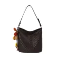 Stylish retro woven brown shoulder bag for women, commuter underarm bucket bag with charm. - With Pendant / Coffee