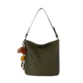 Olive green woven shoulder bag for women, retro hobo bucket bag with cute leaf charms. - With Pendant / Green