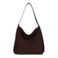 Bruine suède hobo schoudertas voor dames, minimalistische vintage casual tote en bucket bag. - Eén maat / koffiekleur
