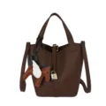 Brown leather bucket bag with cute horse charm, chic shoulder crossbody handbag for women daily. - With Pendant / Coffee