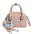 Stylish Boston handbag for women with cute bear charm, versatile PU leather shoulder crossbody bag. - With Pendant / Khaki