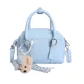 Light Blue PU Leather Boston Handbag Cute Bear Pendant Crossbody Shoulder Bag Women - With Pendant / Blue