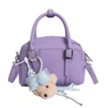Purple Boston handbag with cute bear pendant, trendy PU leather crossbody and shoulder bag for women. - With Pendant / Purple