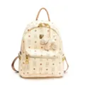 Zaino donna stampa orsetto carino casual da viaggio borsa grande capacità per la scuola - Taglia L / Con Ciondolo / Bianco