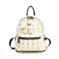 Zaino mini con stampa di orsetti per donne, elegante borsa da scuola in ecopelle e zaino da viaggio. - Taglia M / senza ciondolo / Bianco e nero