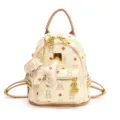 Zaino mini da donna con stampa orsetto, elegante borsa da viaggio casual in pelle PU. - Taglia S / senza ciondolo / Bianco