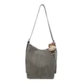 Grote geweven emmertas voor dames, stijlvolle schoudertas met schattige pluche hanger. - Met Hanger / Grijs