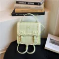 Sweet light green plaid backpack women mini crossbody bag stylish ribbon bow satchel - Green