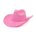 Pink faux suede western cowboy hat for women men stylish wide brim fedora hat daily wear - Barbie Pink