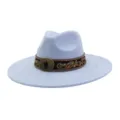 Light blue felt fedora hat with vintage embroidered band and metal buckle for women and men. - 58cm / Sky Blue