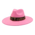 Pink suede fedora hat detail featuring ethnic pattern decorative band with vintage black stone buckle. - 58cm / Barbie Pink