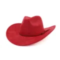 Red suede cowboy hat detail view, stylish wide brim fedora for men and women couple daily wear. - Burgundy