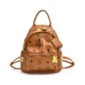 Zaino mini in pelle marrone carino con stampa di orsetto e ferramenta dorata per donne. - Taglia S / senza ciondolo / Marrone