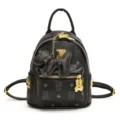 Zaino piccolo nero da donna, zainetto in pelle con stampa orsetto carino e hardware dorato. - Taglia S / senza ciondolo / Nero