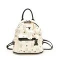 Zaino da donna con stampa orsetto beige, elegante borsa da giorno per università e lavoro. - Taglia S / senza ciondolo / Bianco e nero
