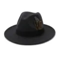 Dark grey wool fedora hat detailed view, elegant jazz cap with black band and feather accent. - 58cm / Dark Gray
