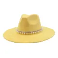 Yellow suede fedora hat detail, elegant pearl and rhinestone band, stylish autumn headwear. - 58cm / Bright yellow