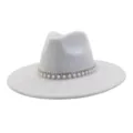 Grey suede fedora hat with pearl rhinestone band, autumn winter wide brim jazz hat detail. - 58cm / Light Gray